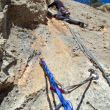 La clásica del Puig Campana - Pau atacando el tercer largo de esta clásica del Puig Campana. Este 5+ recore el final de la fisura para realizar una travesía a la derecha hasta llegar a la reunión que comparte con la vía Rompededos.