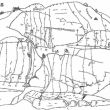 Croquis de Piedras rojas - Reseña dibujada de las vías de Piedras rojas, cercana a Candanchú.